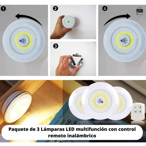 SET 3 LUZ LED + CONTROL REMOTO INALÁMBRICO