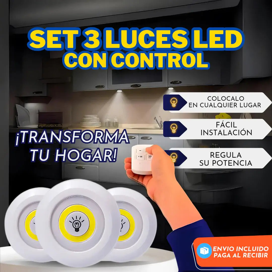 SET 3 LUZ LED + CONTROL REMOTO INALÁMBRICO